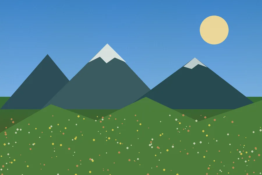 Controlled photo-style PNG landscape with sky, mountains, grass, and fine texture