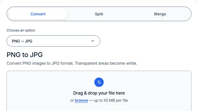 Converttwo converter with PNG to JPG selected