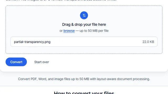 Converttwo upload area showing one selected PNG file