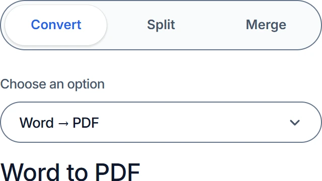 ConvertTwo conversion dropdown with Word to PDF selected